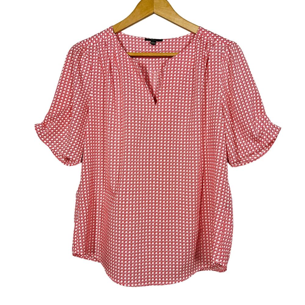 Milano Keyhole Tunic Top Blouse Shirt Orange White Short Sleeve Casual Career- L
